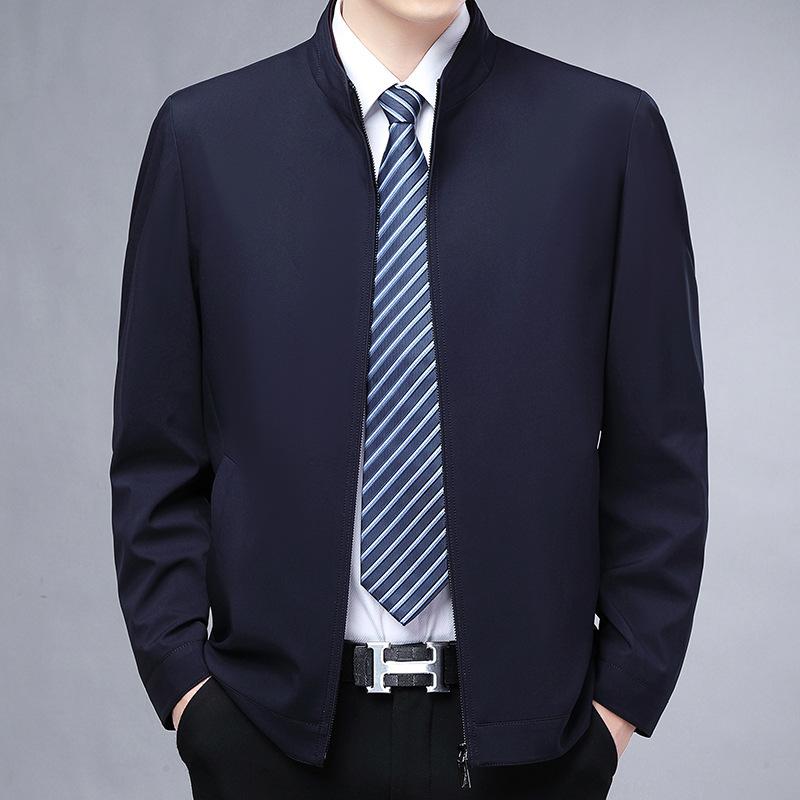 ジャケット メンズ 男性用 紳士服 アウター 秋冬 ビジネス カジュアル ゆったり 立襟 ポリエステル 無地 カーキ 墨緑