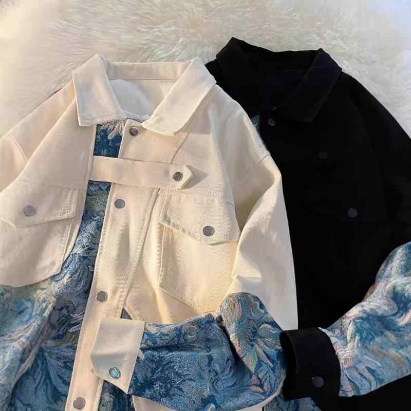 ジャケット メンズ 男性用 春秋 中国風 刺繍 アウター ブルゾン ジャンパー 作業着 カーキ 黒 ブラック