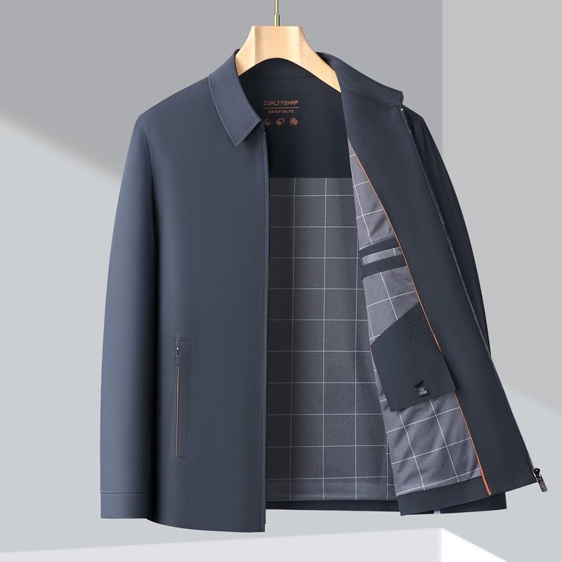 ジャケット 男性用 紳士服 無地 長袖 薄手 形態安定 撥水 防風 ミドルエイジ 普段使い 立ち襟 ネイビー グレー