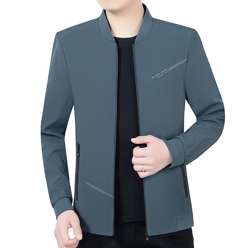 ジャケット 男性用 アウター ミドルエイジ 紳士服 立襟 コットン混紡 春秋 黒 ブルーグレー