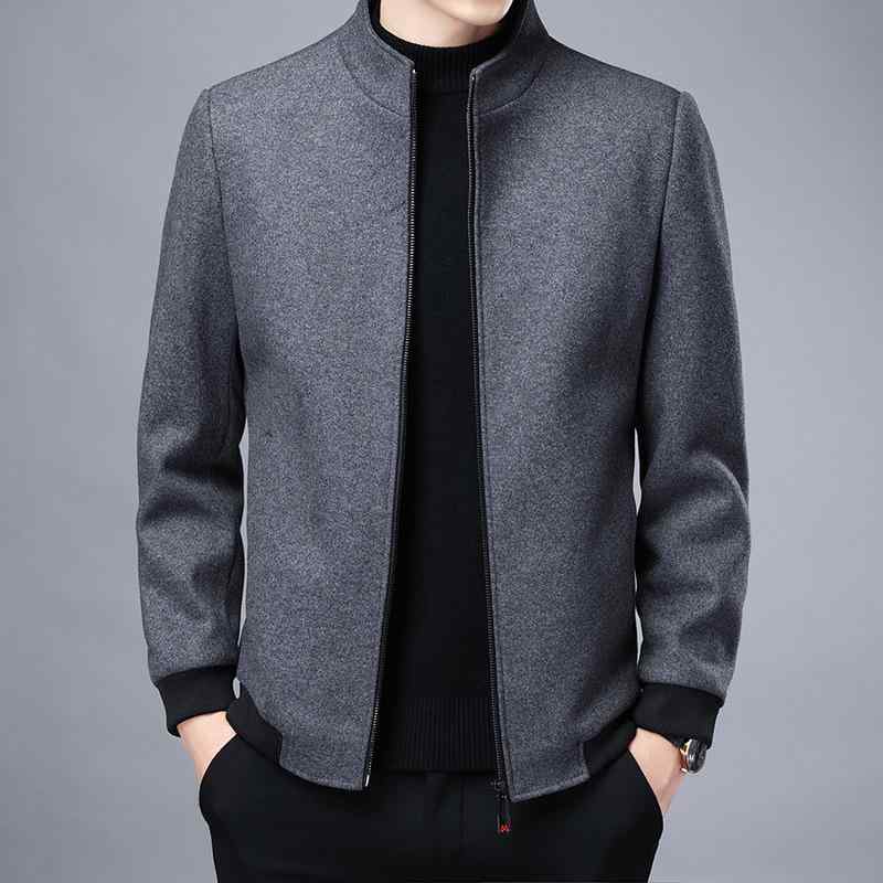 ジャケット 男性用 ウール混紡 アウター 立襟 無地 秋冬 紳士 カジュアル スタイル 普段使い ブラック 黒 グレー