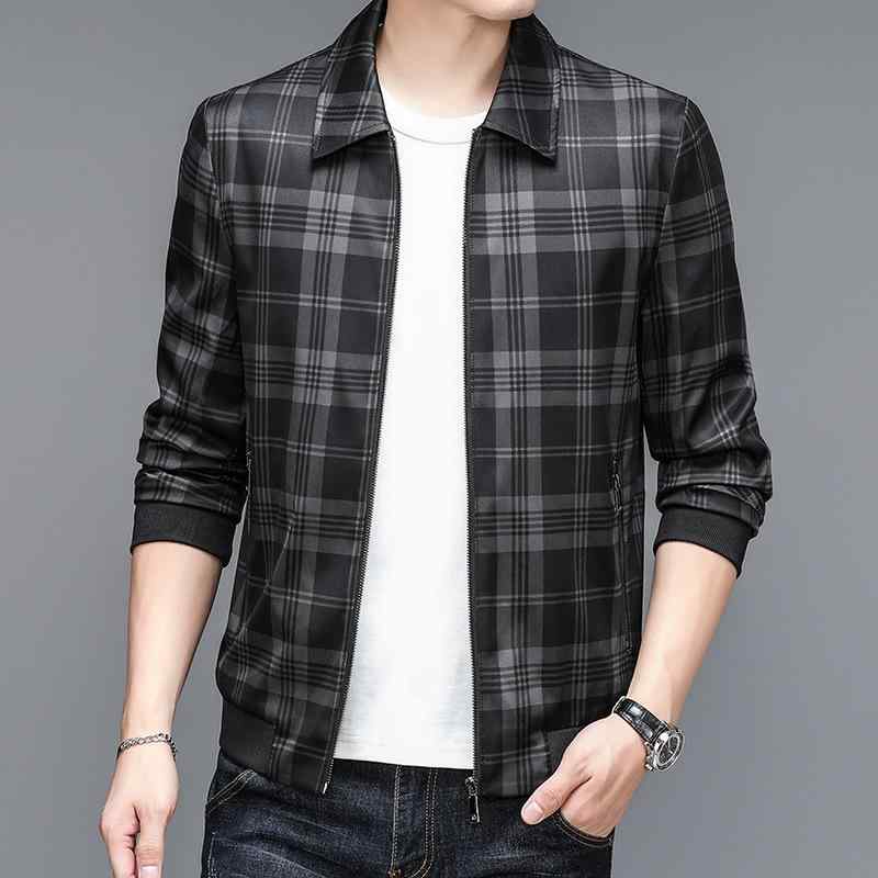 ジャケット メンズ テーラード ライトアウター 春秋 紳士服 カジュアル チェック柄 黒 グレー系 ポリエステル