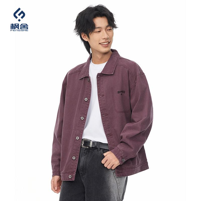 ジャケット メンズ 男性用 アウター 長袖 春秋 綿 ワーク カジュアル 普段使い 立ち襟 多ポケット 伸縮性 耐摩耗 無地 グレー パープルレッド S M L XL 2XL 3XL 4XL