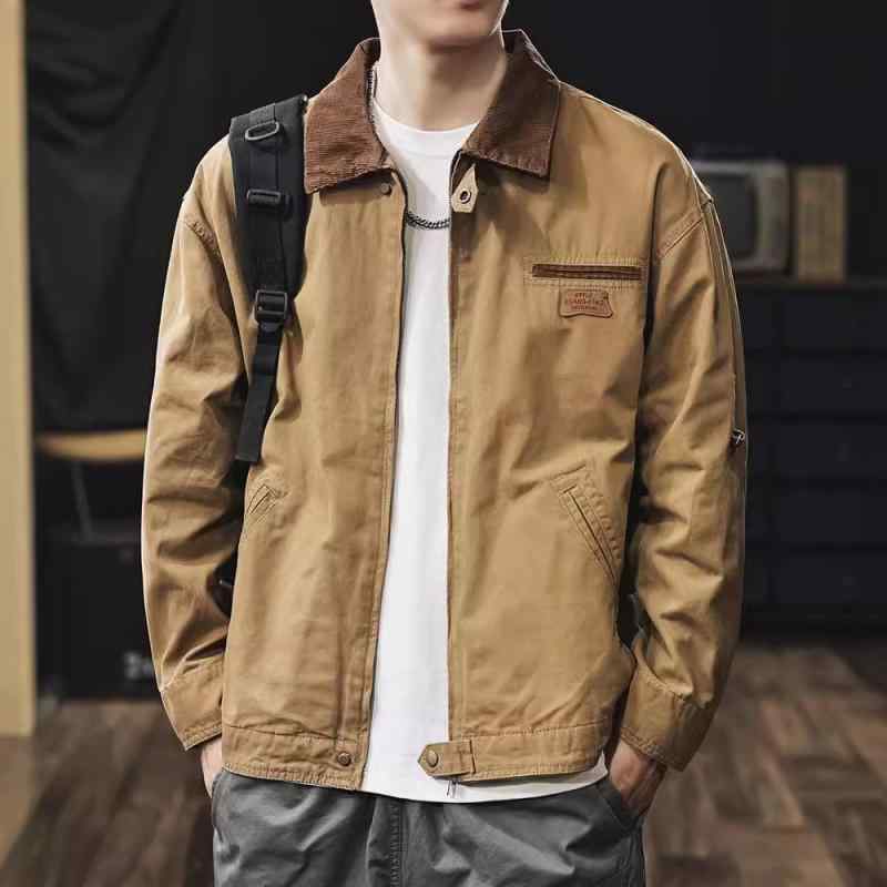 ジャケット メンズ 男性用 デトロイト風 ワークジャケット 秋物 ゆったりサイズ ハンティングジャケット風 デニム ブルゾン カーキ アーミーグリーン 深グレー