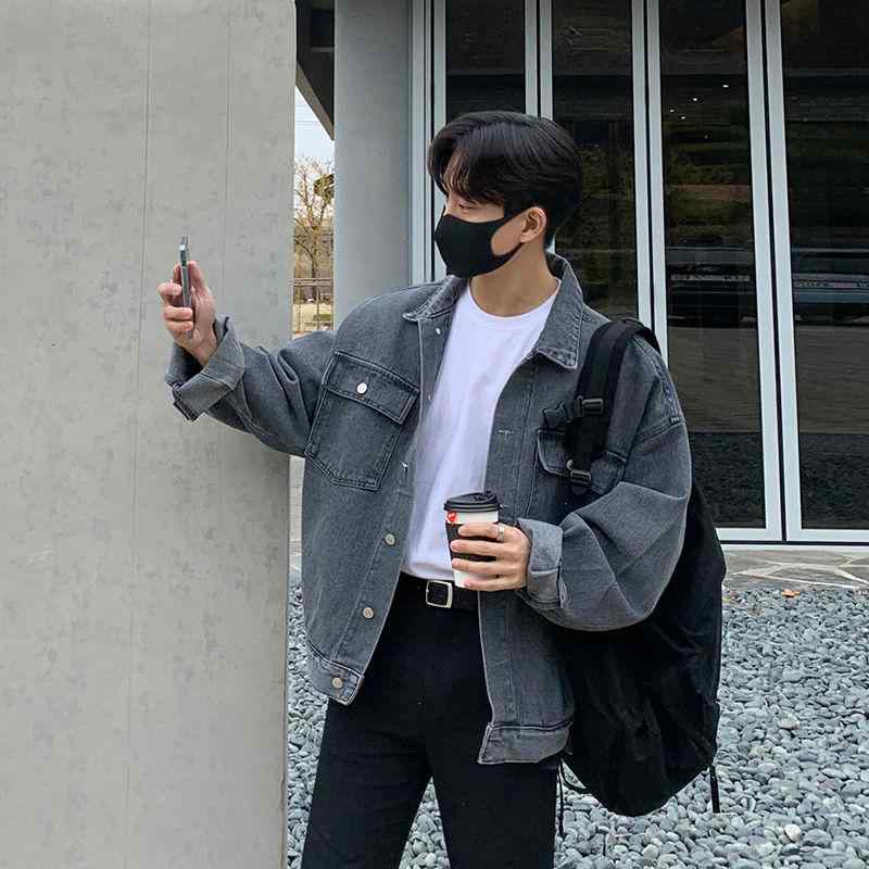 デニムジャケット メンズ Gジャン ブルゾン 韓国 ゆったり カジュアル トップス 春秋 グレー 黒