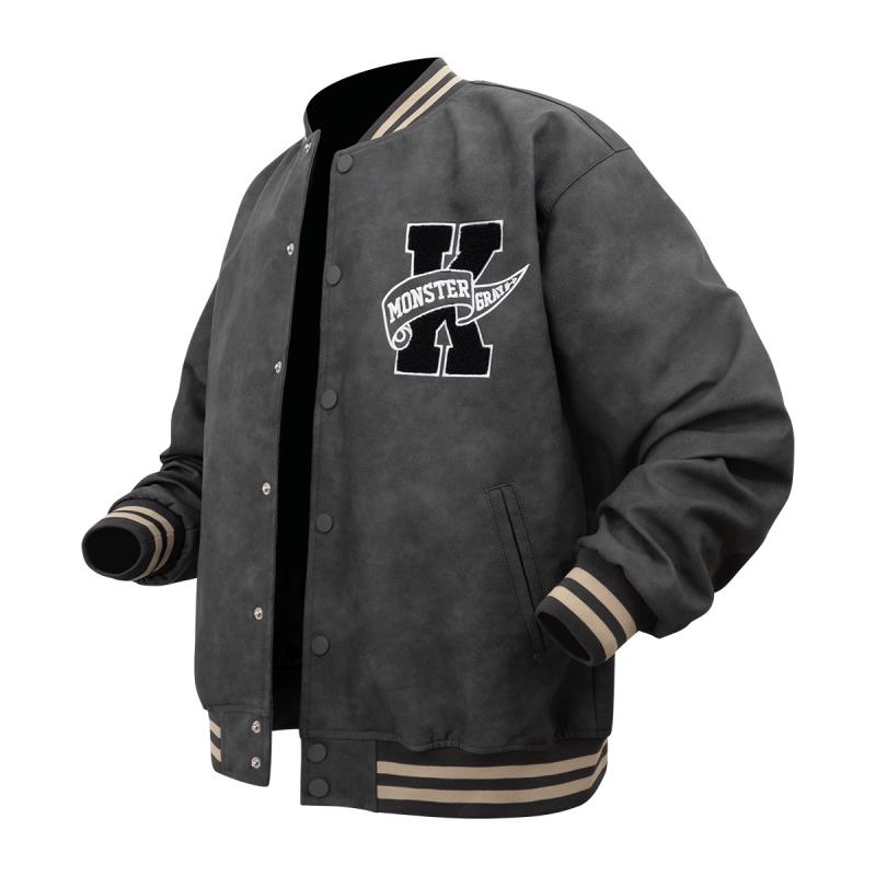 ジャケット メンズ 男性用 PUレザー フライトジャケット 長袖 ウォッシュ加工 刺繍 ゆったり 秋冬 スタ..