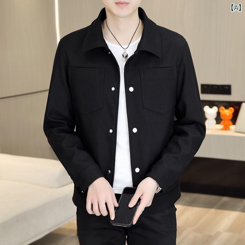LINEAR shopのジャケット 男性用 韓国 襟付き ブルゾン 春秋 アウター カジュアル ゆったり ブラック カーキ グレーグリーン ブラウン｜アングル2