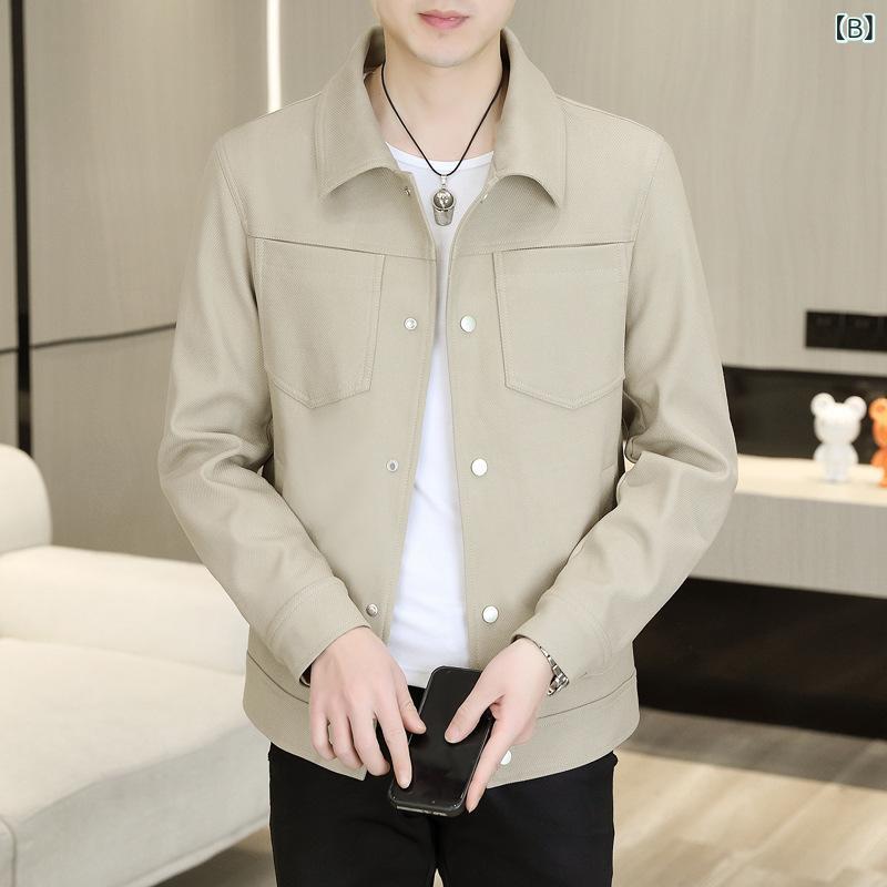 LINEAR shopのジャケット 男性用 韓国 襟付き ブルゾン 春秋 アウター カジュアル ゆったり ブラック カーキ グレーグリーン ブラウン｜アングル3