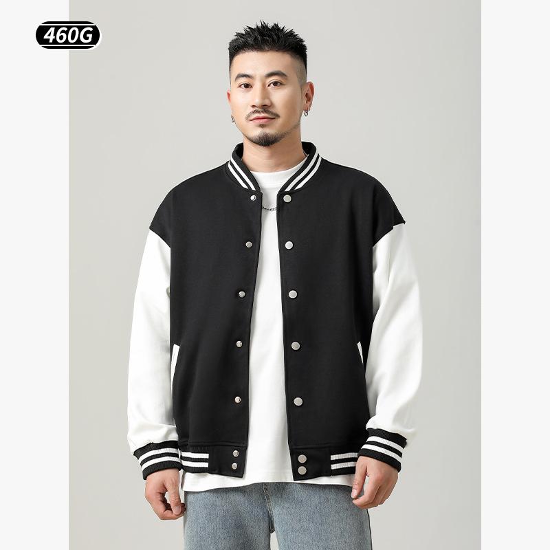 ジャケット メンズ 男性用 スタジャン ブルゾン ジャンパー 春秋 立ち襟 配色 コットン ゆったり 厚手 レトロ カジュアル スタイル 黒 ブラック ブルー