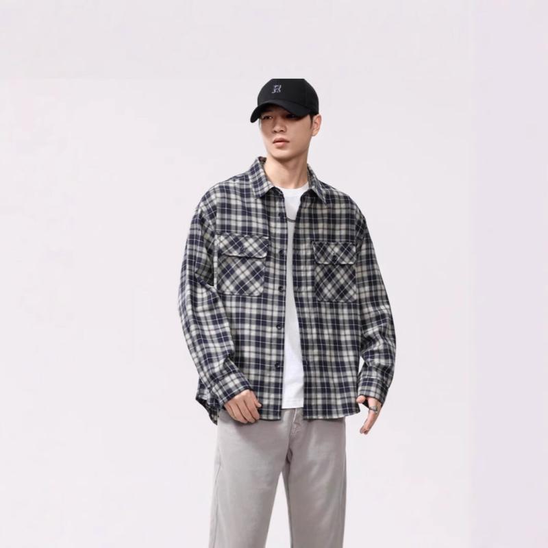 ジャケット メンズ 男性用 チェック柄 長袖 トップス 春物 アウター 若者 普段使い 通気性 防撕裂 宽松 格子柄 ブルー系