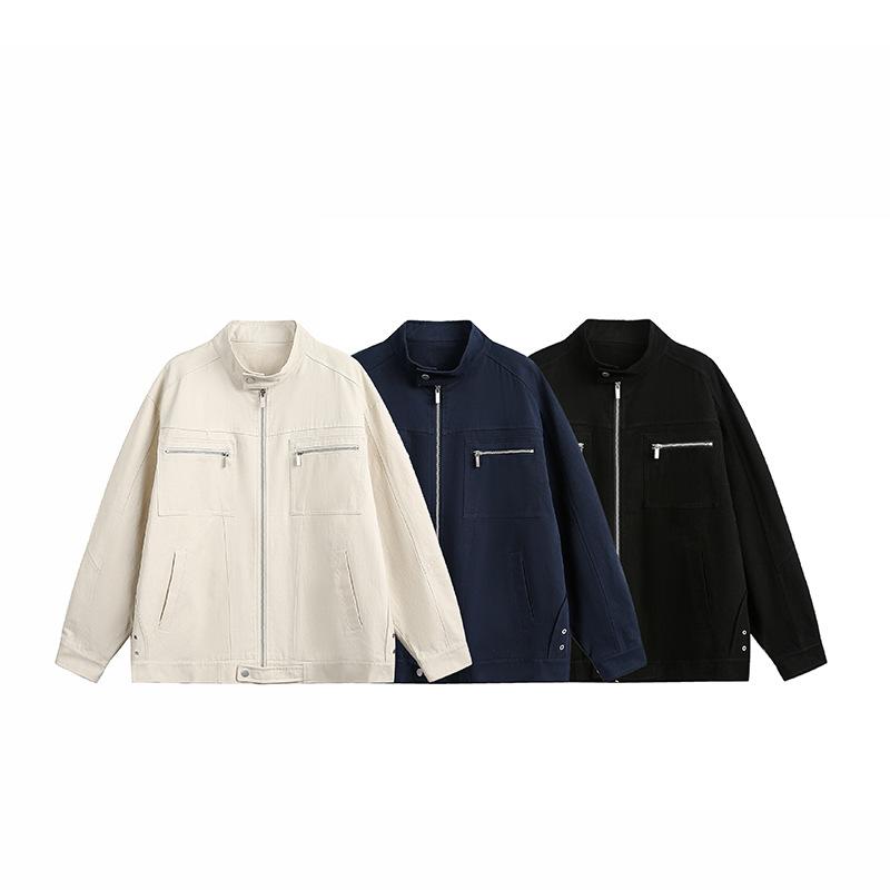 ジャケット メンズ ヴィンテージ ウォッシュド キャンバス スタンドカラー カジュアル ワーク アウター..