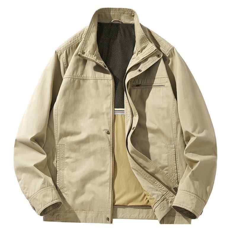 ジャケット メンズ 男性用 紳士服 ミリタリージャケット ブルゾン スタンドカラー コットン 無地 カーキ 軍緑 ネイビー 春秋 カジュアル アウター(4)