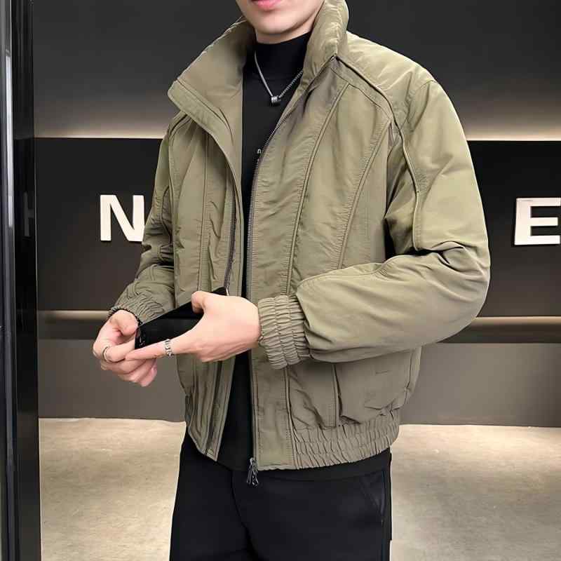 ジャケット 男性用 防風 アウター 立ち襟 ミリタリー ブルゾン 切り替え ショート丈 ポリエステル ブラ..