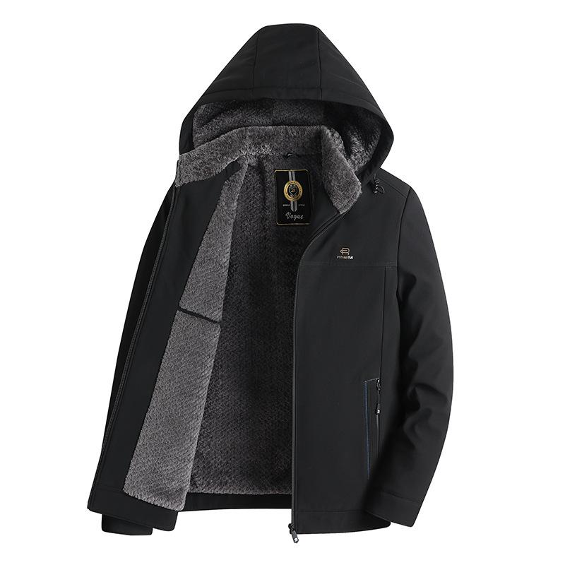 ジャケット 男性用 取り外し可能フード付き 防寒 厚手 耐摩耗 長袖 コットン混紡 ビジネス 普段使い ブラック カーキ