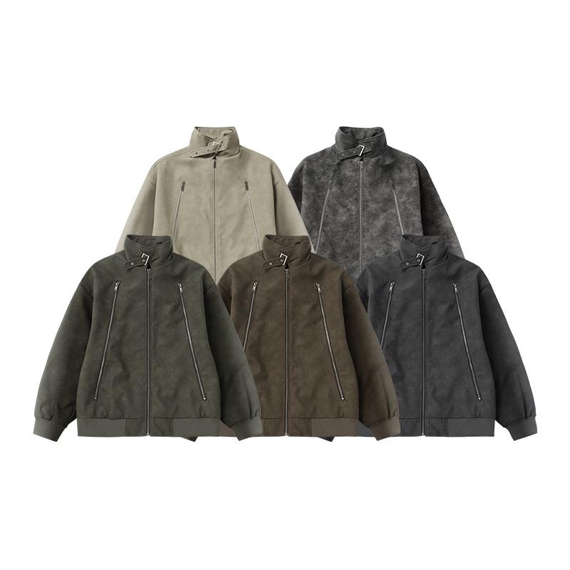 ジャケット 男性用 防風 アウター ブルゾン 秋冬 ポリエステル 洗い加工 無地 ジップアップ 長袖 黒 ブ..