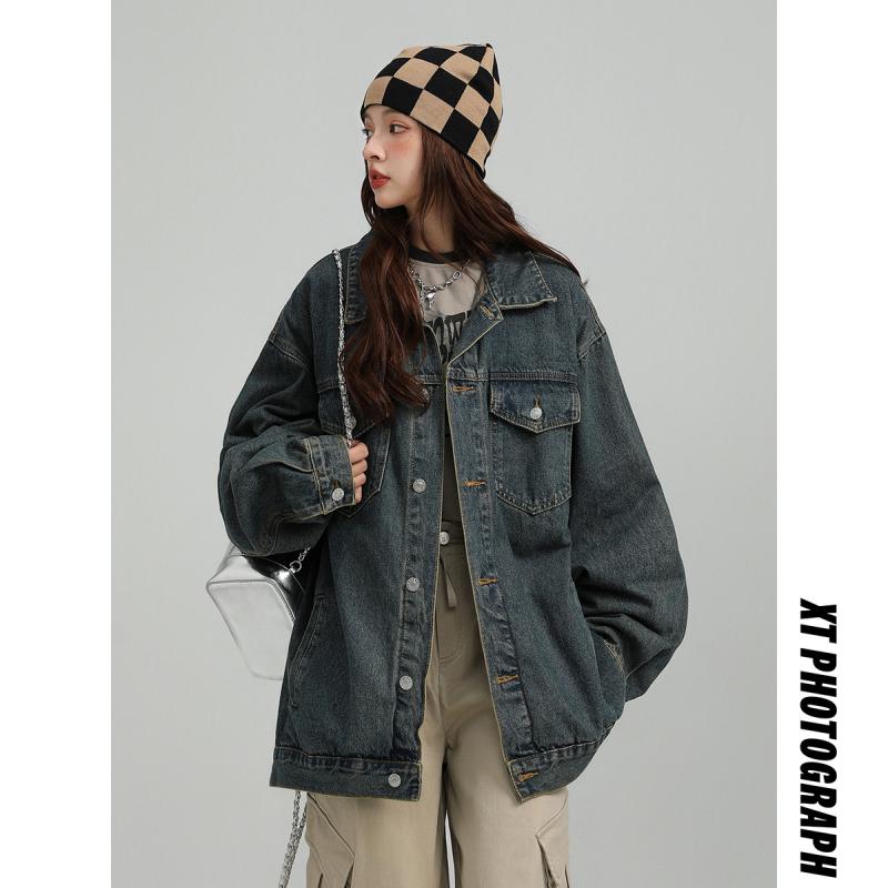 デニムジャケット メンズ Gジャン 春秋 ブルゾン ゆったり ワークジャケット カジュアル トップス アウター 無地 アメカジ グレー ブラック 黒 青 ブルー