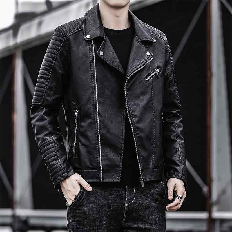 재킷 남성용 PU 가죽 블루종 가을 겨울 라이더스 합피 아우터 탑스 캐주얼 깊은 파랑 블랙 황토색