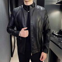 メンズ レザージャケット ブルゾン 男性用 秋冬 PUレザー スリムフィット ブラック ライダースジャケット ジャンパー アウター