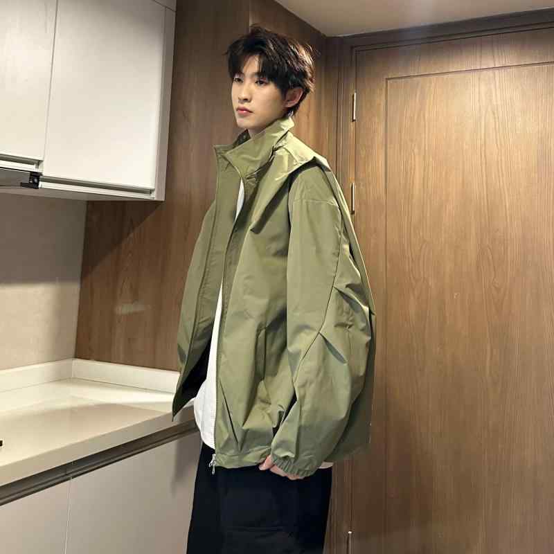 ジャケット 男性用 ブルゾン 春秋 立襟 無地 ゆったり アウトドア 撥水 防風 ミリタリー ストリート カジュアル カーキ ブラック ベージュ レッド ネイビー(4)