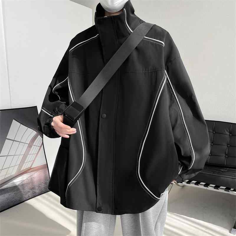 ジャケット メンズ アウトドア ストライプ 春物 ブルゾン 男性用 防風 多ポケット カジュアル ブラック レッド ベージュ