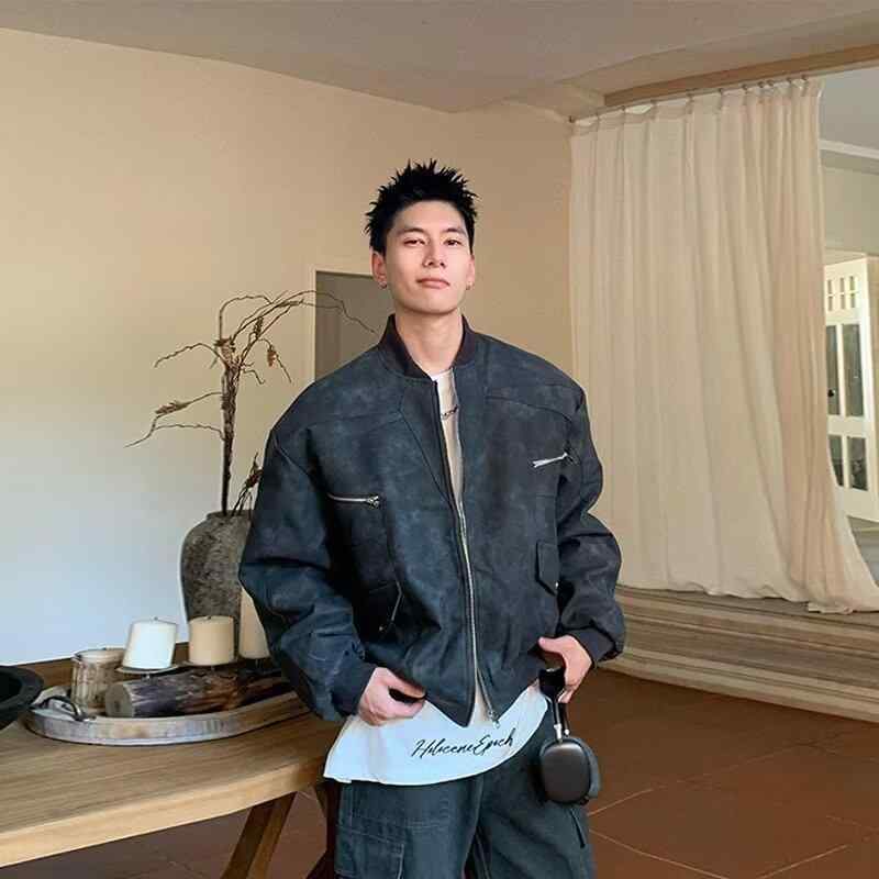 ジャケット 男性用 PUレザー 秋冬 裏起毛 厚手 アメカジ レトロ フライトジャケット バイカー ライダース 高見え 黒 グレー 紫