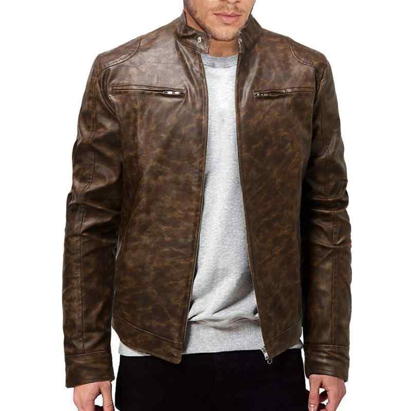 ジャケット メンズ 男性用 PUレザー レザージャケット ライダースジャケット ブルゾン スタンドカラー 普段使い 春秋 茶色 ブラウン