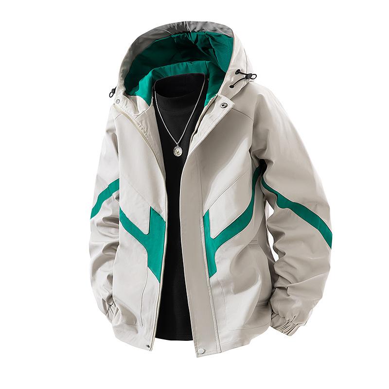 楽天LINEAR shopジャケット メンズ 男性用 ブルゾン フード付き 配色 春秋 伸縮性 防風 普段使い アウトドア ブラック カーキ ブルー M L XL 2XL 3XL 4XL