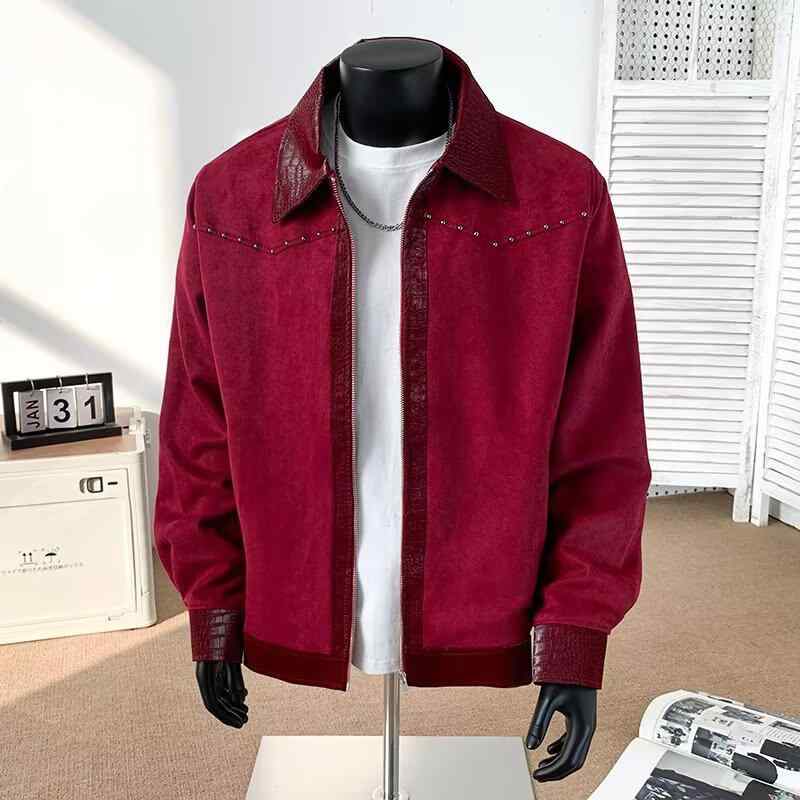 ジャケット メンズ 男性用 ブルゾン レトロ 配色 切り替え 襟付き ポリエステル アウター 春秋 黒 ブラ..