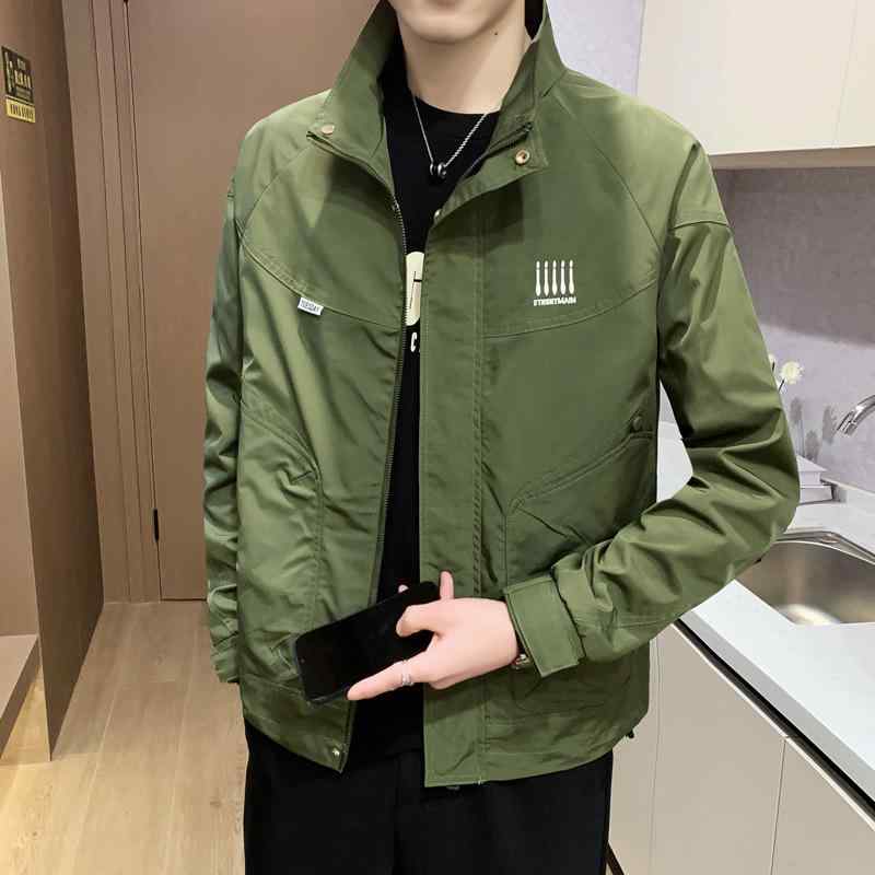 ジャケット メンズ 男性用 アウター 立襟 ポリエステル ブラック 黒 グリーン 緑 スリムフィット 長袖 四季