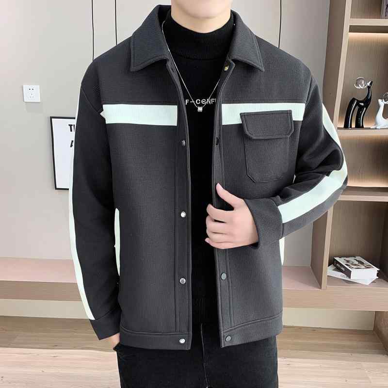 ジャケット メンズ 男性用 アウター ライトアウター 韓国 ポリエステル 混紡 普段使い 長袖 グレー ブラック カーキ