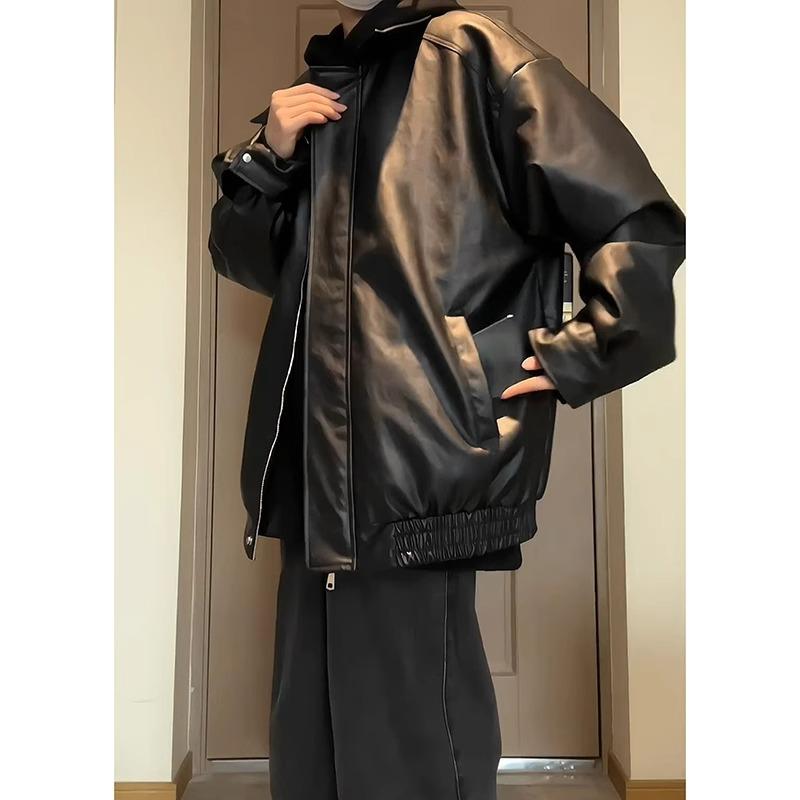 PUレザー ジャケット メンズ 秋物 アウター ライダースジャケット バイカー アメカジ ブルゾン 黒 ブラック