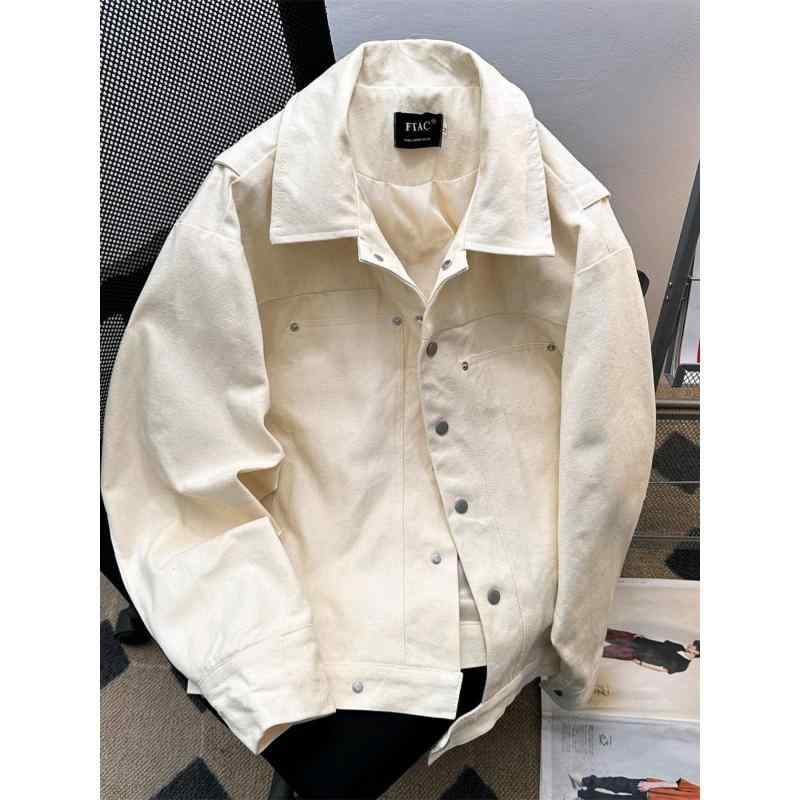 ジャケット 男性用 ウォッシュド レトロ ブルゾン ゆったり 襟付き フライトジャケット カーキ 黒 ポリエステル 日常着