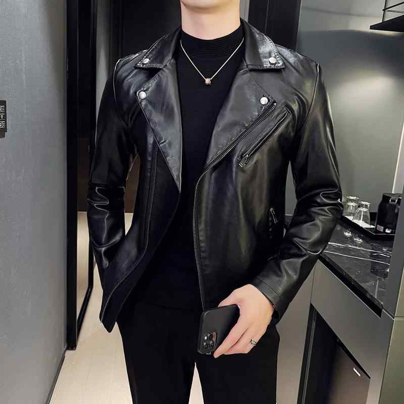 ジャケット 男性用 レザージャケット PUレザー 襟付き ブラック ライダースジャケット バイカージャケット 合皮 春秋 短丈