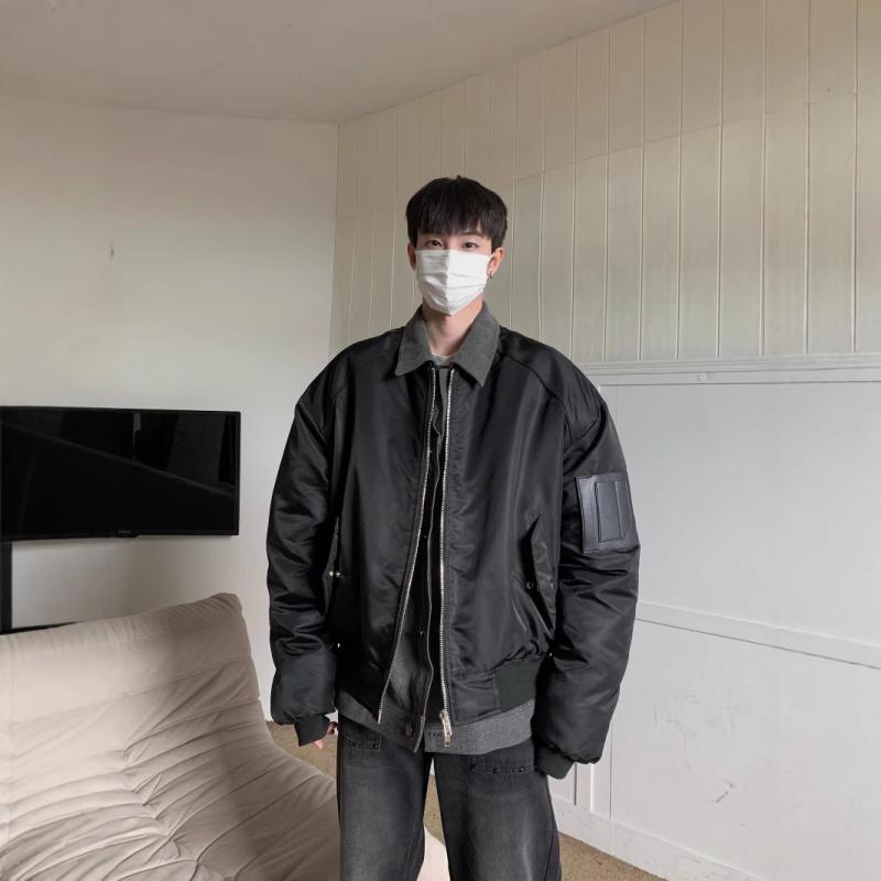 ジャケット 男性用 デニム 切り替え フライトジャケット MA-1 ブルゾン ジャンパー ゆったり 春秋 黒 ブラック カーキ