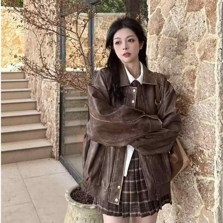 レザージャケット メンズ 男性用 春秋 PUレザー 焦げ茶色 ブラウン アウター ブルゾン ジャンパー ショート丈 普段使い カジュアル