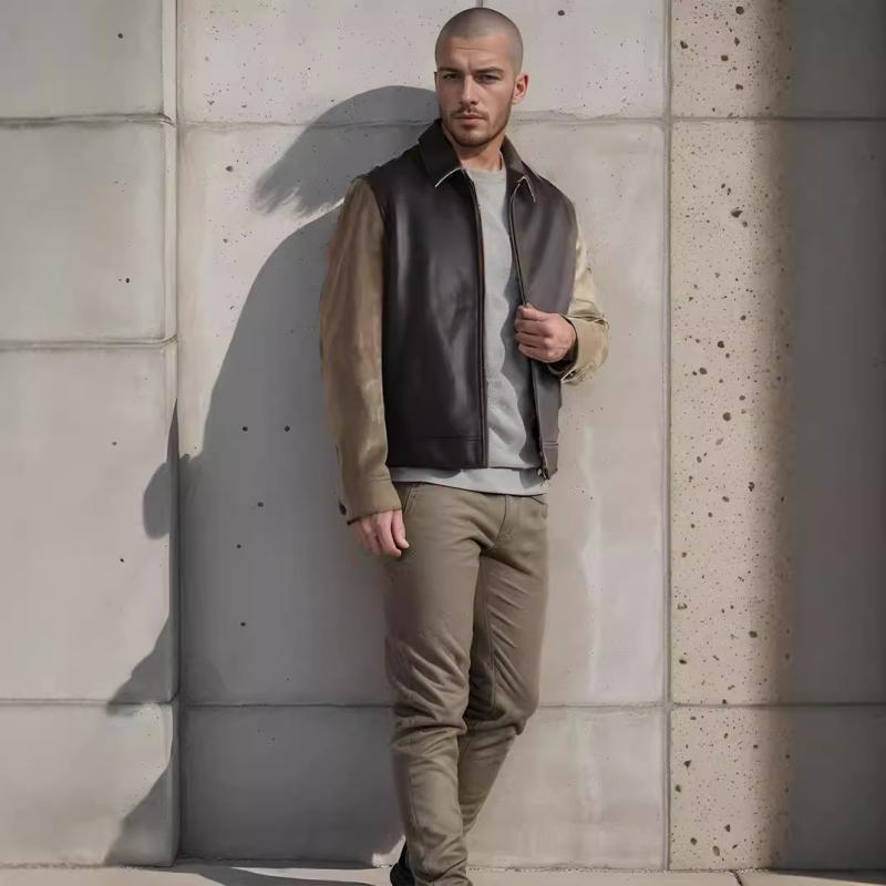 ジャケット メンズ 男性用 PUレザー 切り替え ジップアップ ブルゾン ジャンパー ライトアウター スプ..