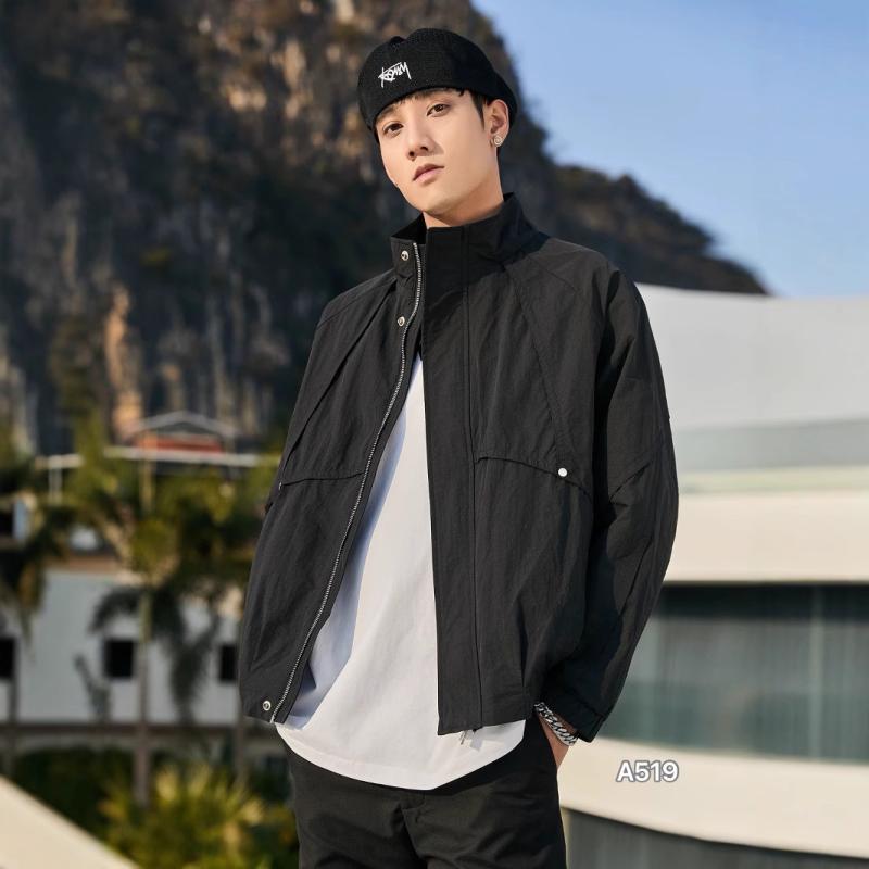 ジャケット メンズ 男性用 春物 防風 立ち襟 トップス 無地 ゆったりサイズ カジュアル 立体裁断(x2)