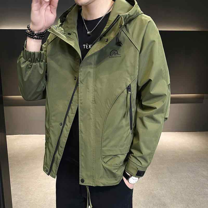 Hawaiian Jewelry - ジャケット メンズ 男性用 ブルゾン 春秋 フードなし ワーク ウェア 防風 アウター ポリエステル ブラック 黒 カーキ アーミーグリーン L XL 2L 3L 4L 5L