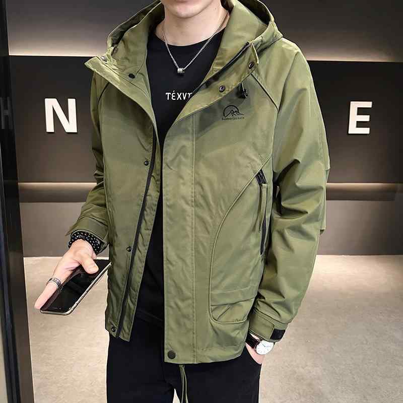 ジャケット 男性用 ブルゾン フードなし ミリタリー カーキ ブラック ベージュ ポリエステル 多ポケット 長袖 合体型 アウター