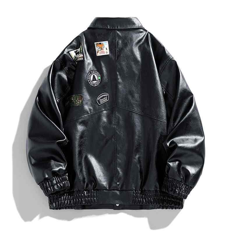 皮ジャン メンズ 男性用 レザージャケット ブルゾン 秋冬 ミリタリー バイク 防風 ゆったり ブラック ..