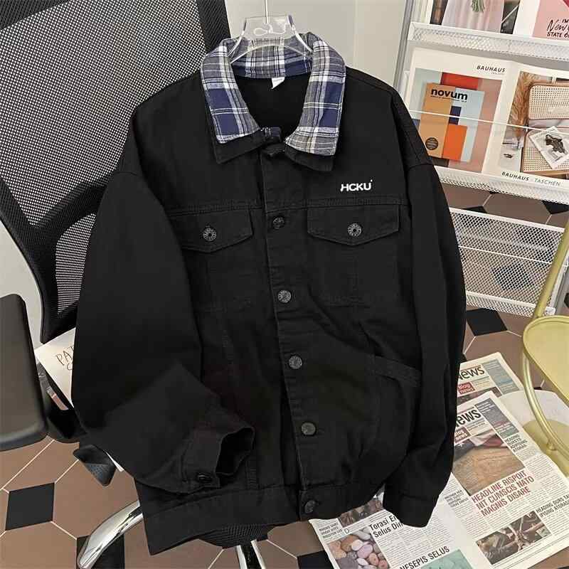 ジャケット メンズ デニム ブルゾン Gジャン 切り替え レトロ カジュアル ゆったり ワーク アウター トップス 秋冬 ブラック ブルー