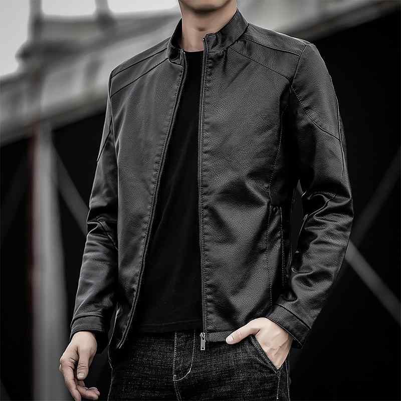 ジャケット 男性用 PUレザー 秋冬 カジュアル 立襟 複数ポケット ブラック 深グレー 黄土色(x2)