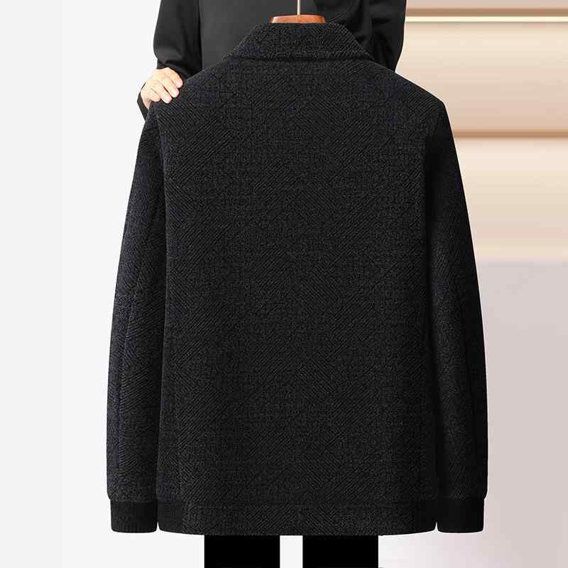 ジャケット 男性用 シニア 裏起毛 暖かい シェニール 襟付き ジップアップ 厚手 冬 アウター 防寒 深グレー コーヒー色