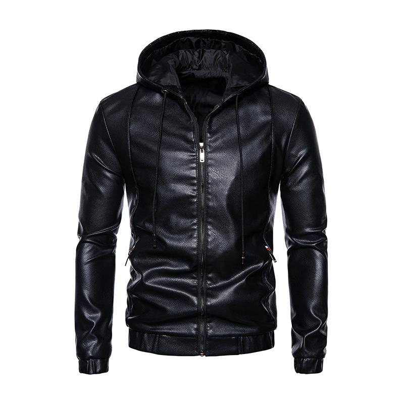ジャケット メンズ PUレザー ライダースジャケット フード付き スリム 韓国 カジュアル アウター 秋冬 ..