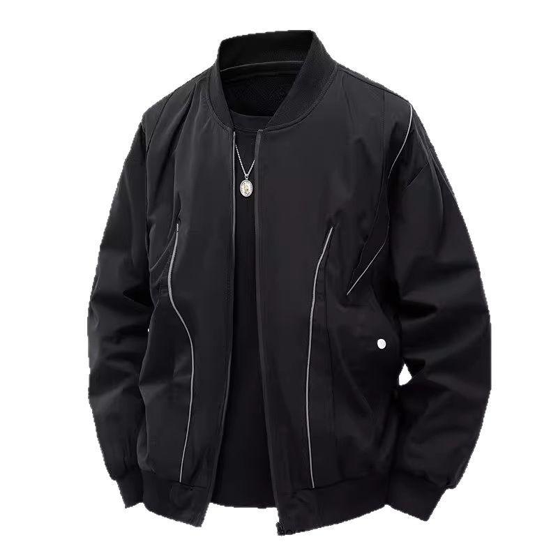 ジャケット 男性用 スタジャン ブルゾン ゆったりシルエット 無地 ポリエステル 日常着 春秋 防水 防風..