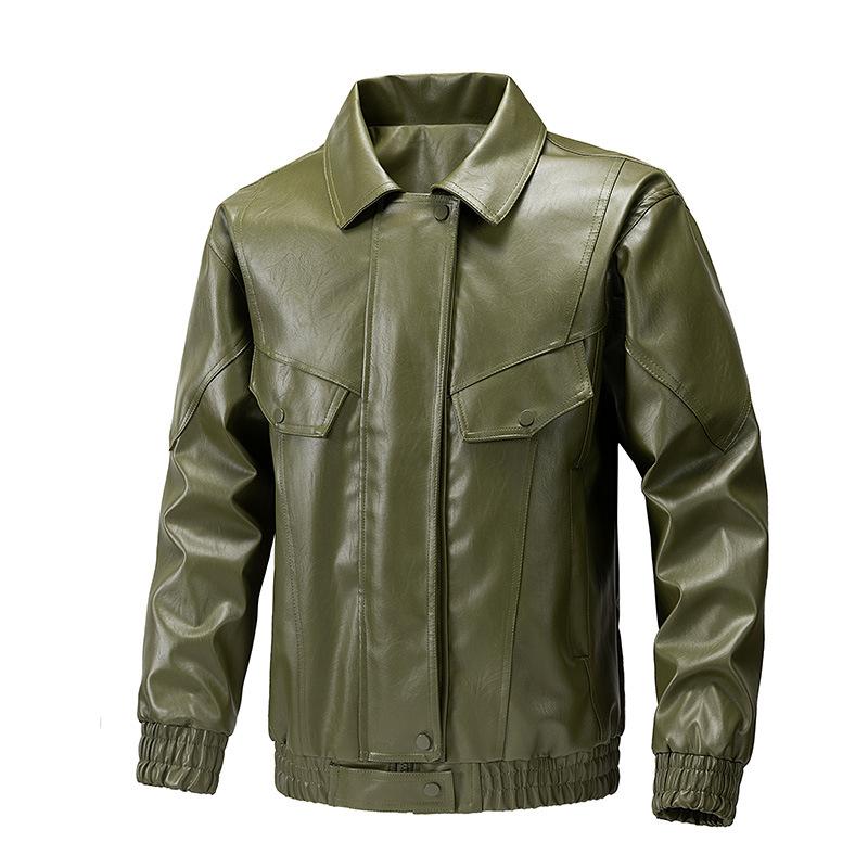 レザージャケット メンズ PUレザー ライダースジャケット スタンドカラー ブルゾン スリムフィット 韓国 ブラック グリーン ホワイト 春秋