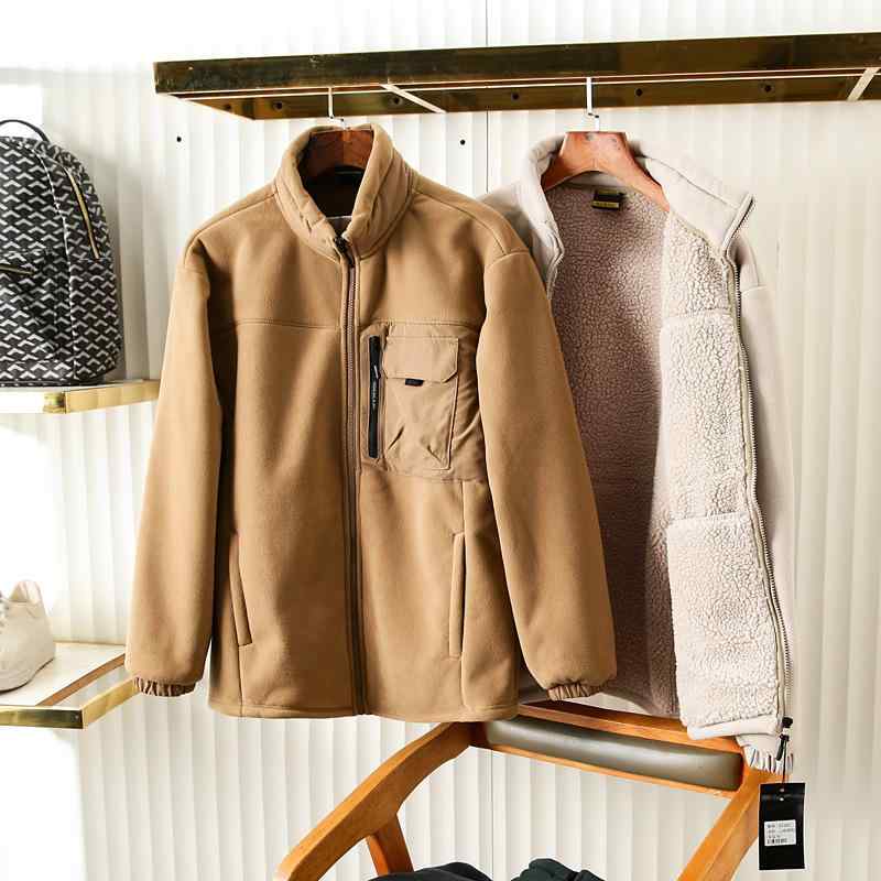 ジャケット メンズ 男性用 秋冬 立襟 フリース アウター 保温 防風 墨グリーン 松枝イエロー 米グレー