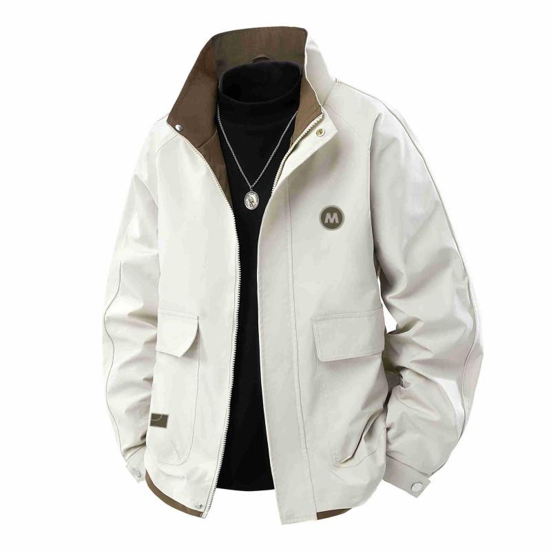 ジャケット 男性用 スタンドカラー ブルゾン ゆったり ポリエステル 黒/軍緑/オフホワイト M/L/XL/2XL/3XL/4XL/5XL/6XL/7XL/8XL 春秋