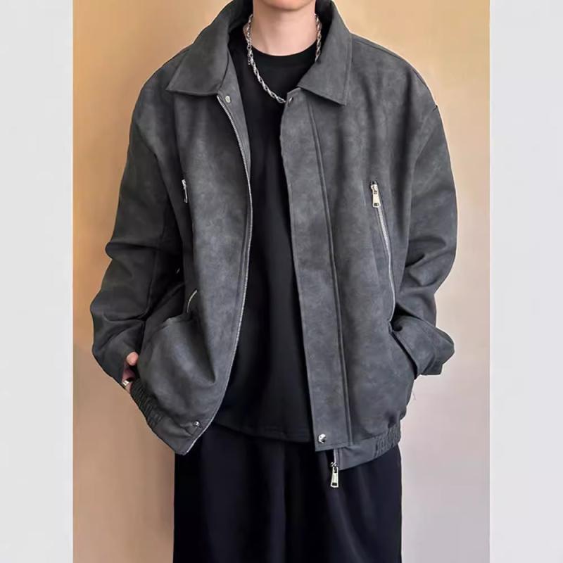 ジャケット 男性用 レザージャケット 秋冬 PUレザー 襟付き ジッパー カジュアル 深グレー ブラウン 若者