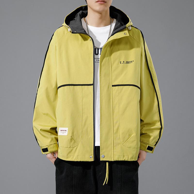 ジャケット 男性用 春秋 大きいサイズ 防水 耐摩耗 防風 フード付き ブルゾン ジャンパー ワーク ウェア カーキ ブラック イエロー